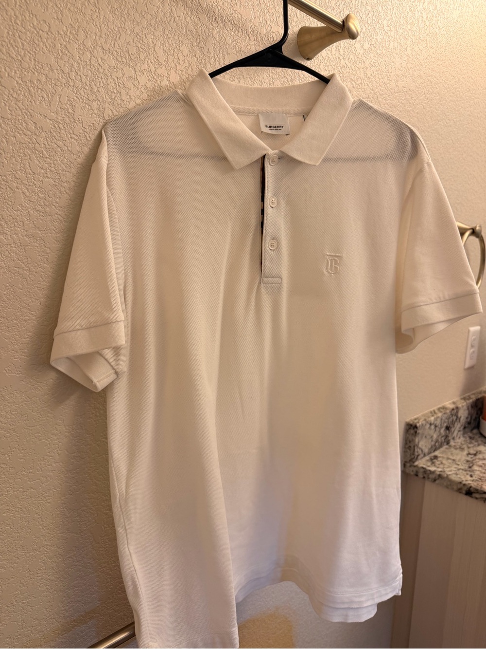 Burberry Cream Polo Shirt with Subtle Embroidered TB Logo